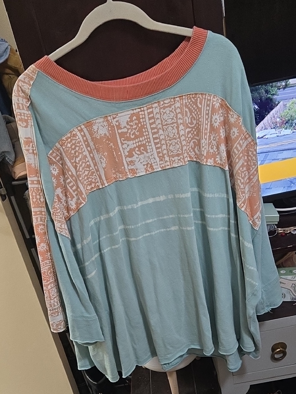 We The Free Light Blue Tunic with Coral Trim